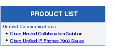 Text Box: PRODUCT LISTUnified Communications●    Cisco Hosted Collaboration Solution●  Cisco Unified IP Phones 7900 Series