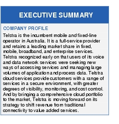 Text Box: EXECUTIVE SUMMARYCOMPANY PROFILETelstra is the incumbent mobile and fixed-line operator in Australia. It is a full-service provider and retains a leading market share in fixed, mobile, broadband, and enterprise services. Telstra recognized early on that users of its voice and data network services were seeking new ways of accessing services and managing large volumes of application and process data. Telstra cloud services provide customers with a range of services in a secure environment, with greater degrees of visibility, monitoring, and cost control. And by bringing a comprehensive cloud portfolio to the market, Telstra is moving forward on its strategy to shift revenue from traditional connectivity to value added services.