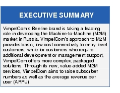 Text Box: EXECUTIVE SUMMARYVimpelCom's Beeline brand is taking a leading role in developing the Machine-to-Machine (M2M) market in Russia. VimpelCom's approach to M2M provides basic, low-cost connectivity to entry-level customers, while for customers who require additional development or management support, VimpelCom offers more complex, packaged solutions. Through its new, value-added M2M services, VimpelCom aims to raise subscriber numbers as well as the average revenue per user (ARPU).