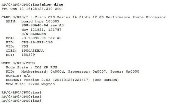 CLI Output for CRS-16-PRP-12G=VE card