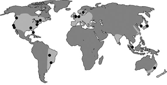 Figure 2: Server Locations for .com and .net and Areas of Redundant Connectivity